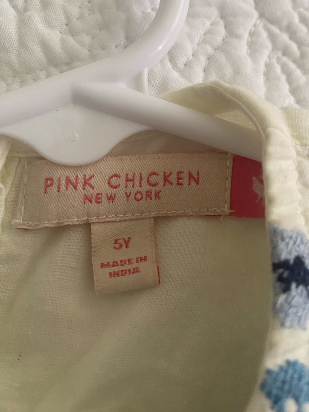Pink Chicken White Kari Top with Blue Floral Embroidery - Picture 3 of 4